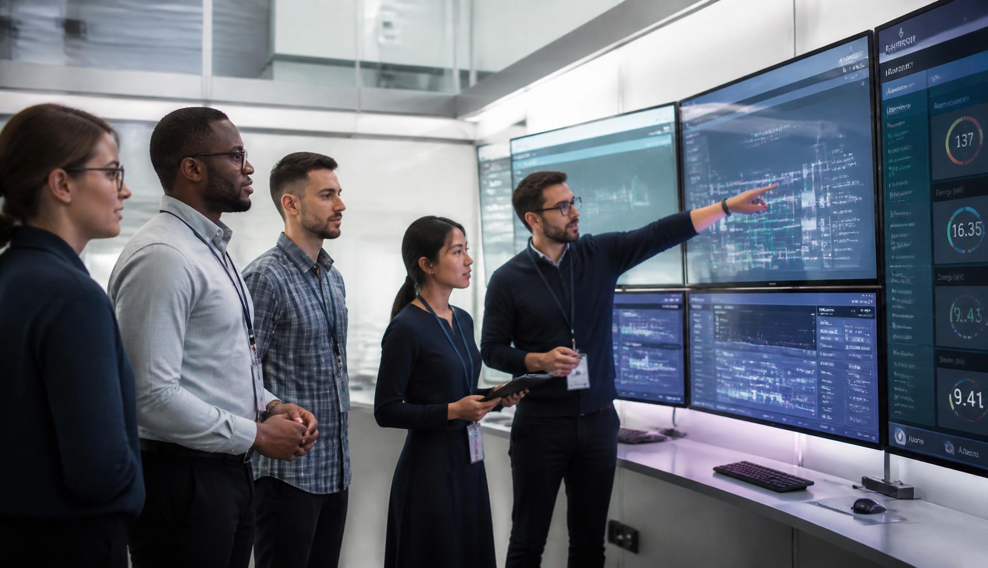 PEBNETICS engineering team collaborating in an industrial control room